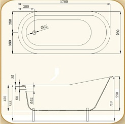 Magliezza Чугунная ванна Gracia Nero 170x76 (ножки золото) – фотография-5